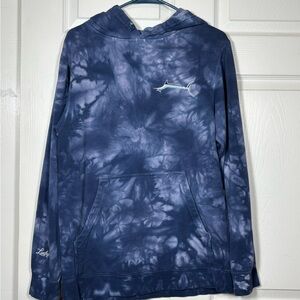 Lucky Finn Blue and Gray Fishing Hoodie Mens Small with front pocket